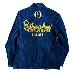 L Bape Champion Embroidered Dark Wash denim blazer.